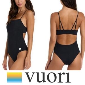Vuori Womens Dunne One Piece Swimsuit Bikini Bodysuit NWT Black Strappy Athletic